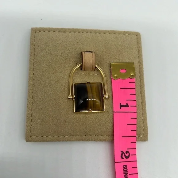 Louis Vuitton NWB Vintage 18K Yellow Gold Tiger Eye Padlock Shaped Pendant - Picture 4 of 16